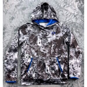 Under Armour Youth Large Hoodie Gray Tie Dye Blue Trim Loose Fit